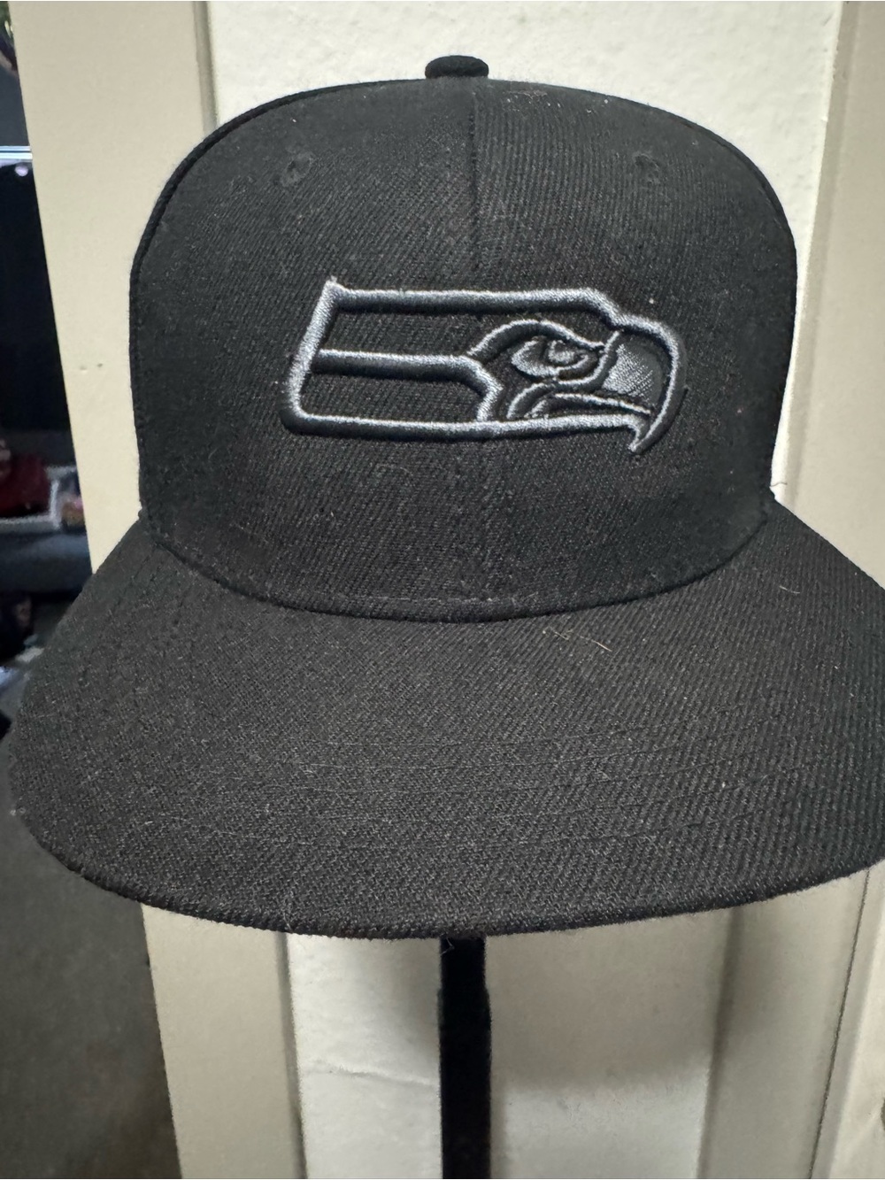Black Seattle Seahawks Fitted Hat with Gray Embroidered Logo